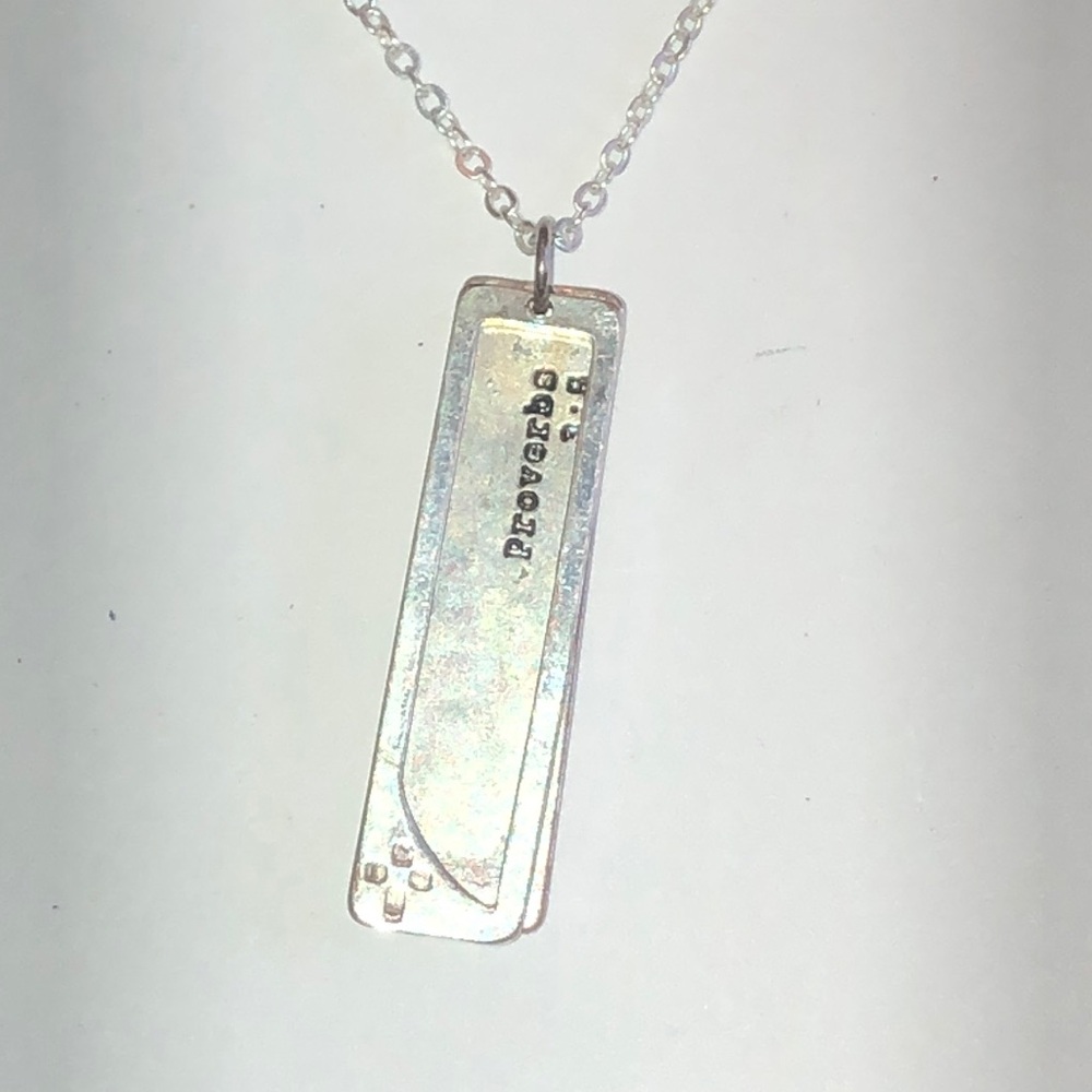 Proverbs Silver Tone Rectangular Religious Pendan… - image 1
